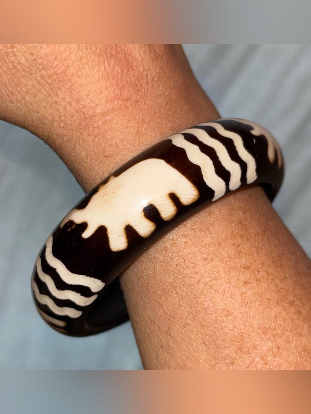 Brown & Cream Bangle Bracelet Elephants Tribal